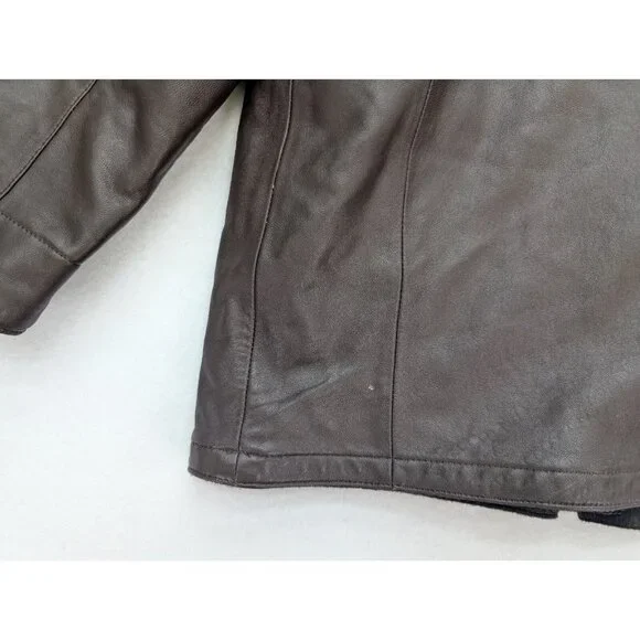 Men's Reversible Leather Jacket Coat Brown Wool Alberto Zimni Size XL